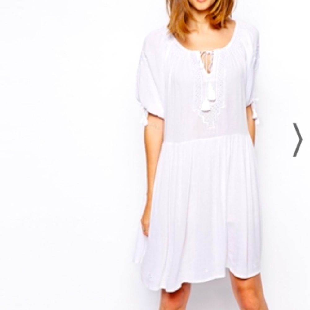 ASOS Peasant Smock Dress with Embroidery and Tassels